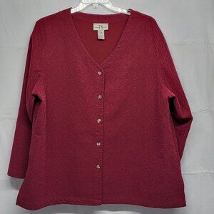 Vintage Original TY Wear Womens Top 24W Blouse Button Up Loop Stitch Allover